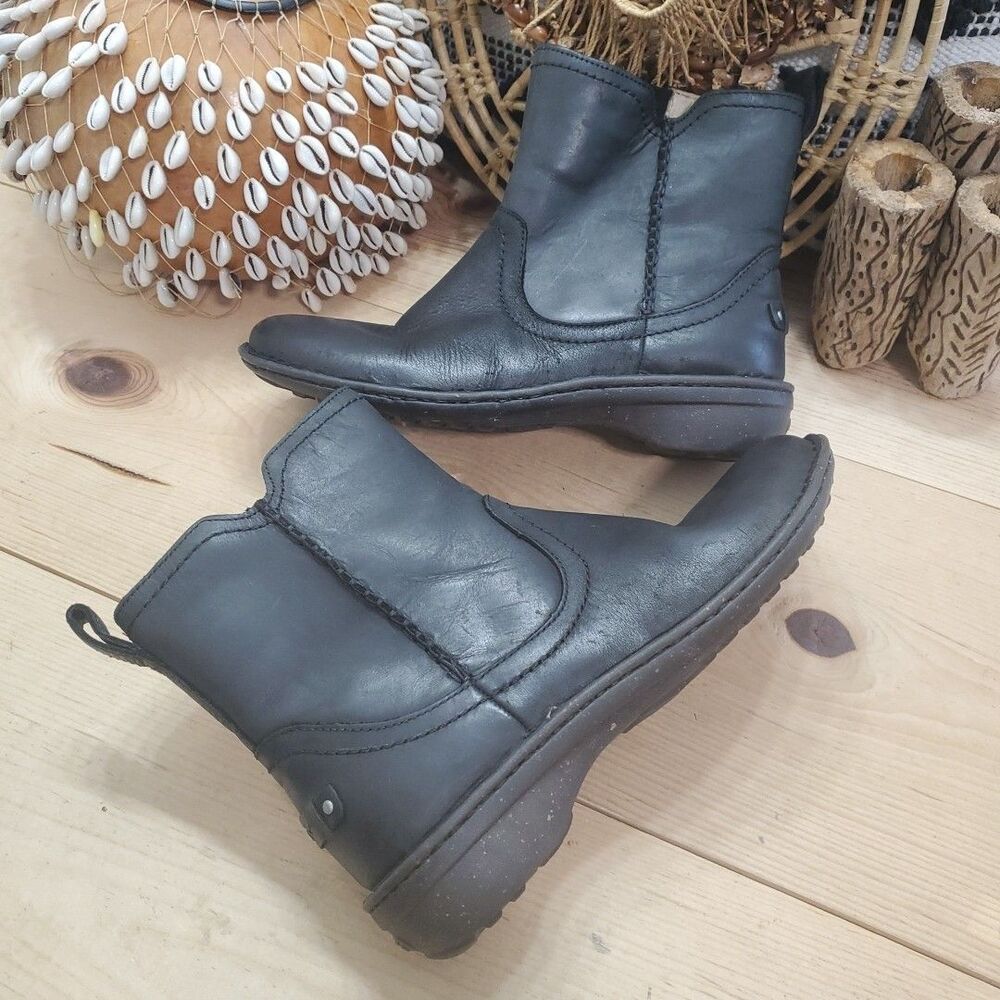 Ugg Women's 10/41 Neevah Ankle Black Leather Side Zip Casual Moto Boots 1004177